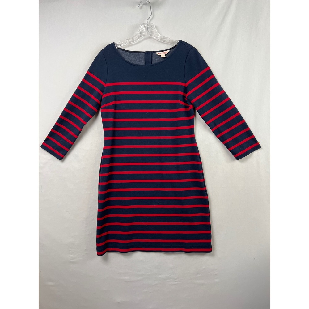 Brooks Brothers Red Fleece Dress Women Medium Navy Red Striped 3/4 Sleeve Sheath